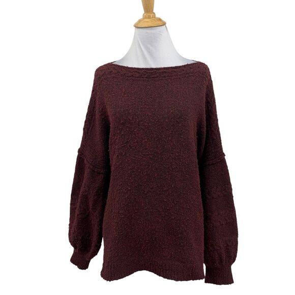 Max Studio Sweater Womens M Medium Raisin Bubble Sleeve Drop Shoulder Popcorn - Picture 1 of 10